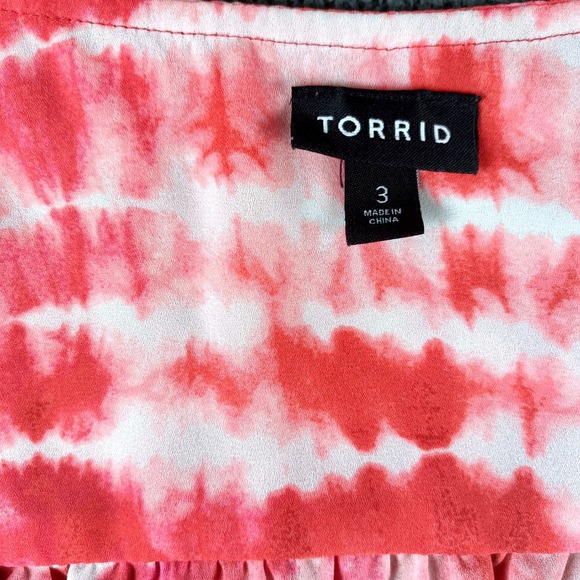 Torrid Women's 3X Pink Burgundy Tie Dye Stripe V-Neck Flutter Sleeve Blouse - Picture 2 of 5
